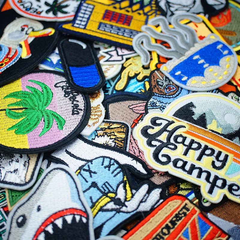 Coconut Tree Beach Shark Patches Embroidery For T-Shirt Iron On Appliques Clothes Jeans Stickers Badges Duck Skateboard