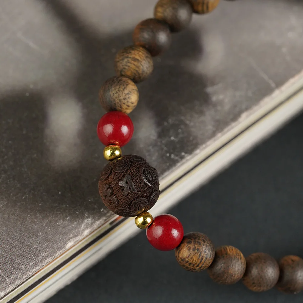 Authentic Vietnamese Baiqi Qinan 0.6 Agarwood Hand String Natural Texture Six Character Mantra High Quality Jewelry