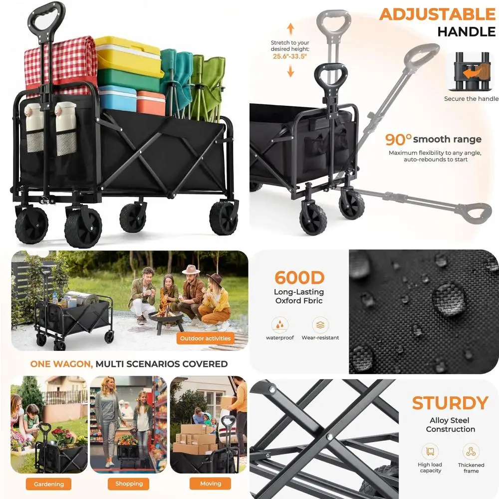 

Складная тележка с грузоподъемностью 220 фунтов, внедорожными колесами и держателями для напитков для активного отдыха и покупок