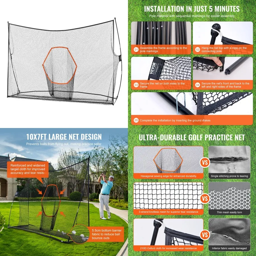 

VEVOR 10.8x7ft Golf Practi Hitting Net Indoor Personal Driving Range Training