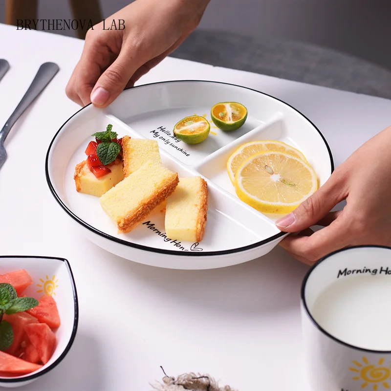 One Person Vegetable Plate Home Ceramic Cartoon Children's Divided Three Plate Panel Breakfast with Separate Dishes