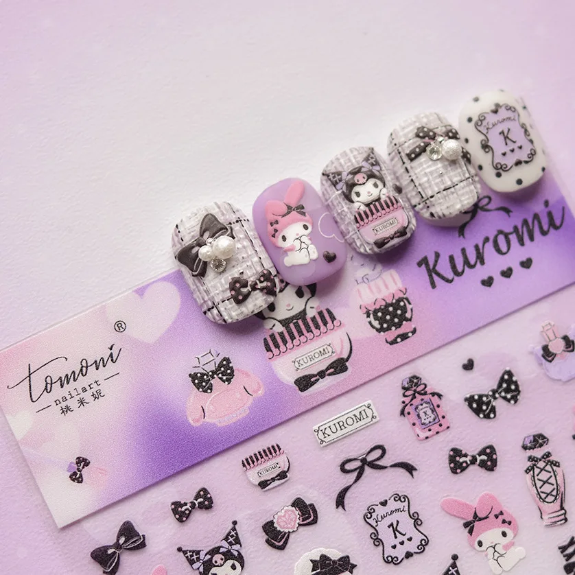 1 piece cute and sweet Sanrio Merloti Cinnamon Dog nail sticker. Kuromi glitter nail products, quick-drying and long-lasting wit