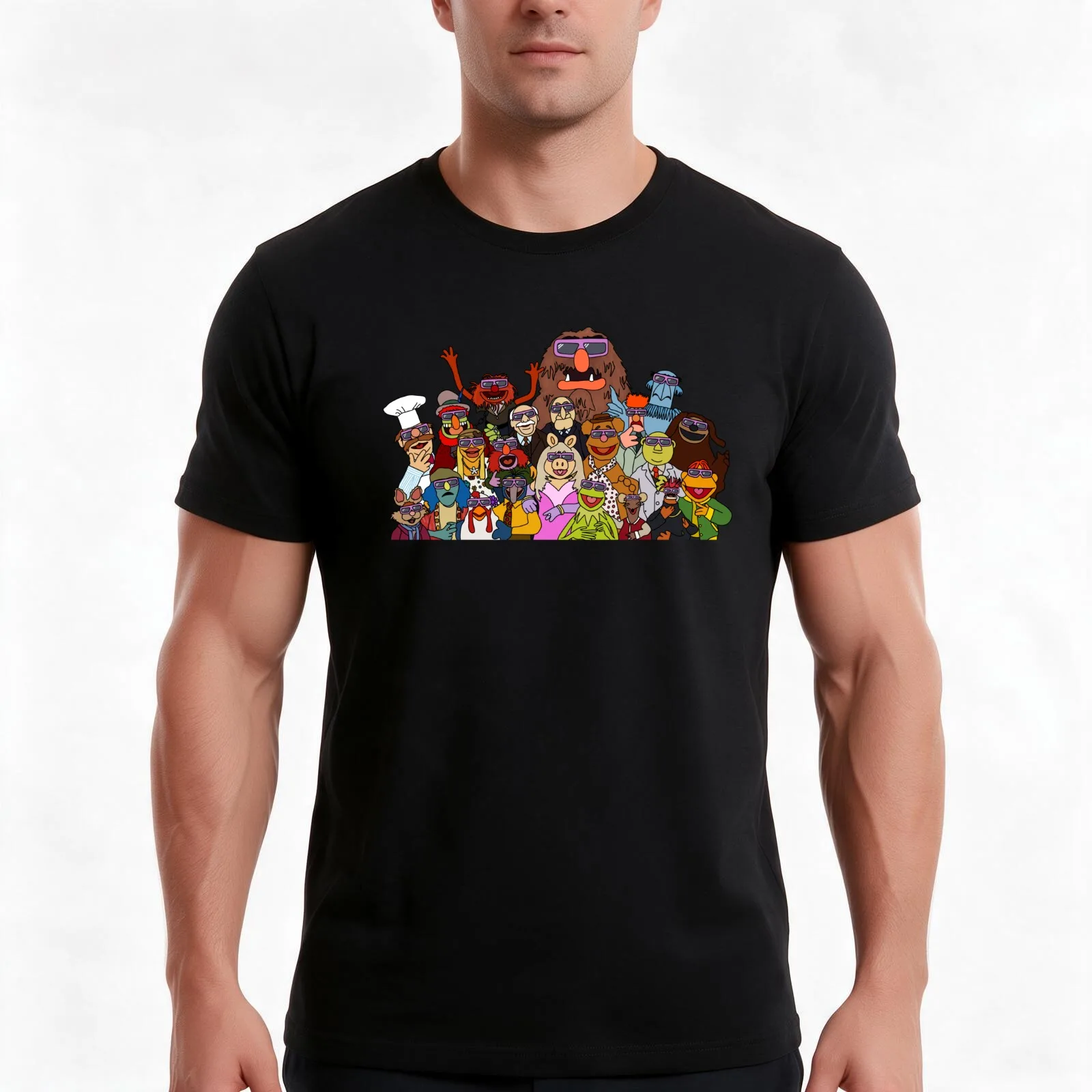 Muppet Vision 3D T-Shirt, Summer Casual Cotton Tee, Oversized Streetwear Tops, Vintage Graphic Print, Loose Fit Short Sleeve