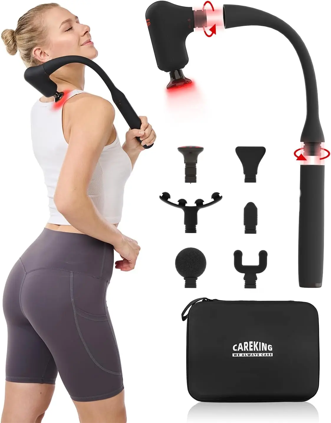

2-in-1 Heat Massage Gun with Detachable Handle, 5 Speeds & 6 Heads for Deep Tissue Relief