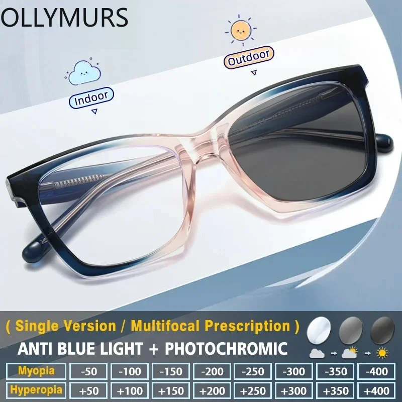 

KIZN Christmas Fashion Large Frame Cat Eye Reading Women's Glasses Photochromic Myopia Hyperopia Prescription Customized