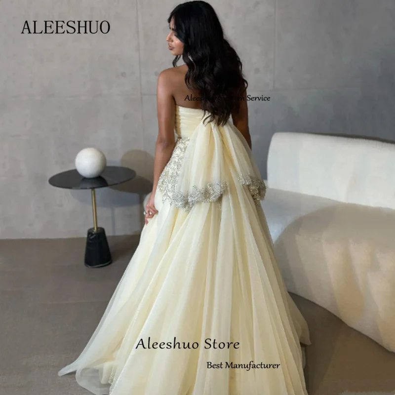 Aleeshuo Exquisite Saudi Arabic Tulle Evening Dress Halter A-Line Sleeveless Beading Sequined Prom Party Gowns Occasion Dress