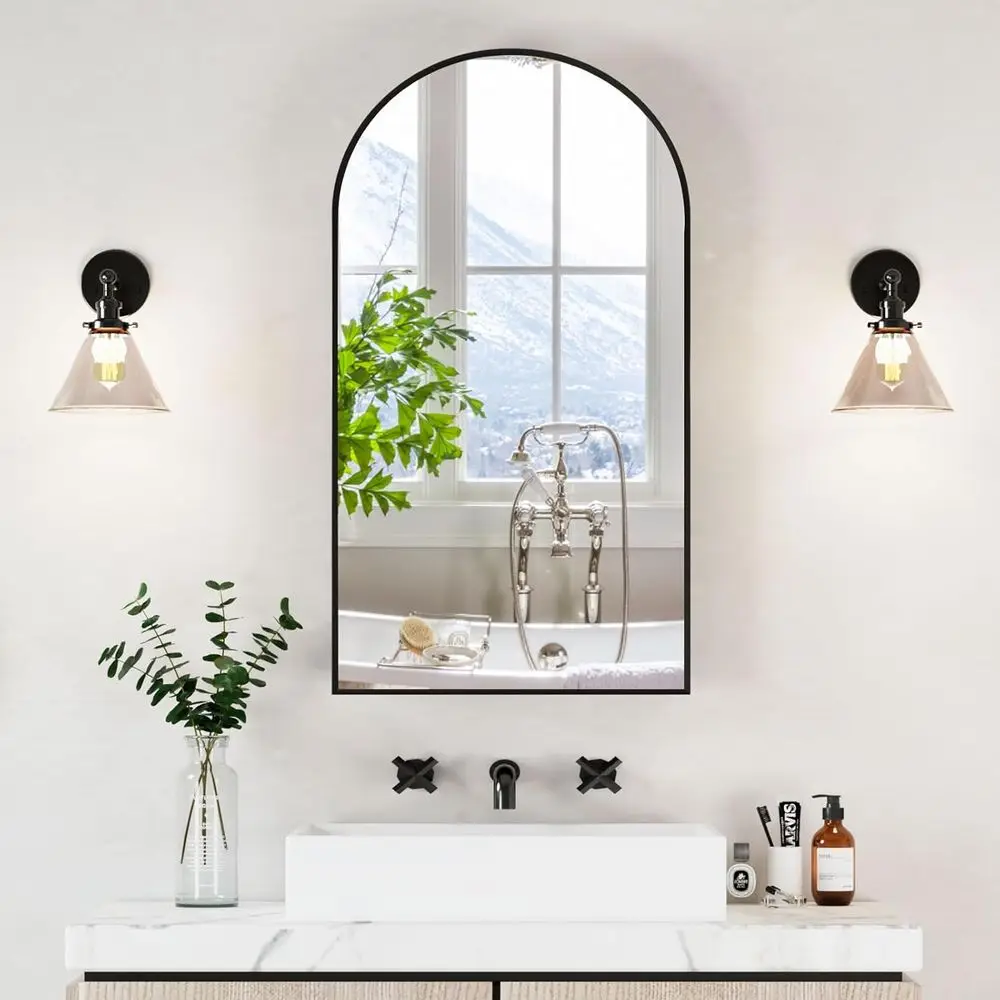 

20x36 Black Arched Medicine Cabinet with Mirror, Wall Mounted Only,Arch Brushed Black Medicine Cabinet Surace Mount,Bathroom Mir