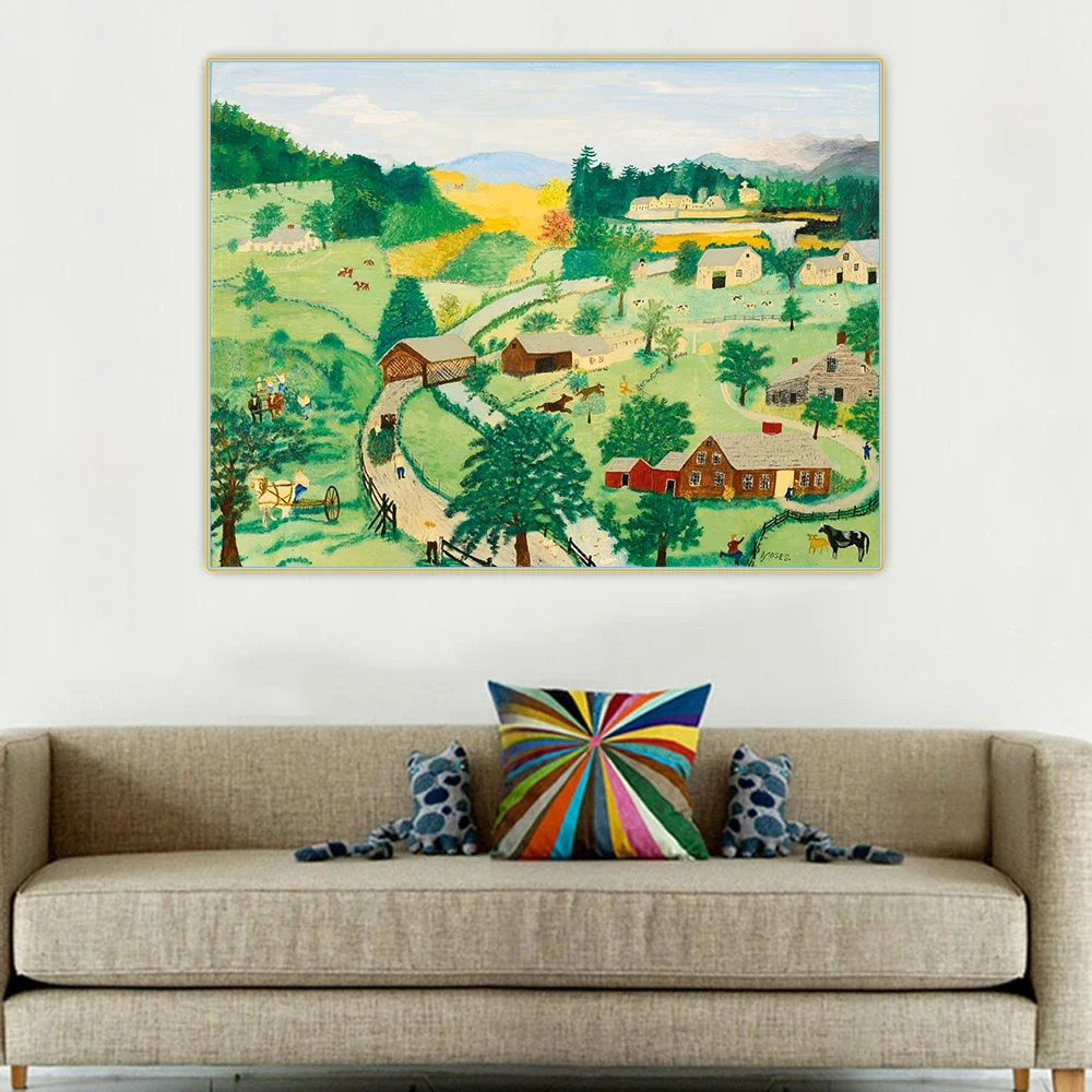 Citon Grandma Moses Anna Mary Robertson《The Last Load,1953》Canvas Oil Painting Artwork Poster Picture Wall Decor Home Decoration