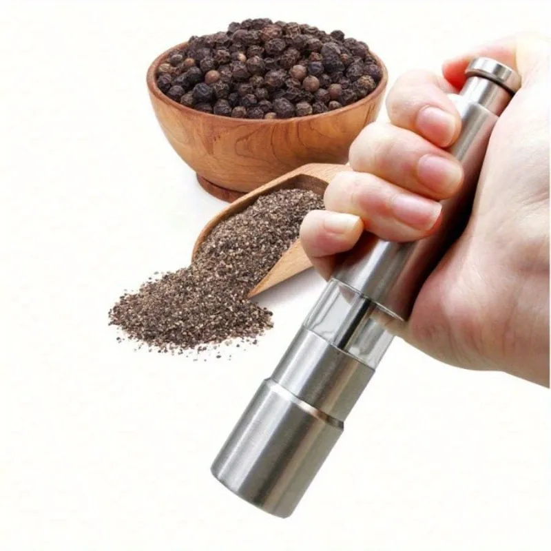 Molinillo de pimienta de Metal impulsado a mano, molino de sal y extractor, caja de aluminio portátil con empuje de pulgar, núcleo de acero inoxidable, 1 ud.