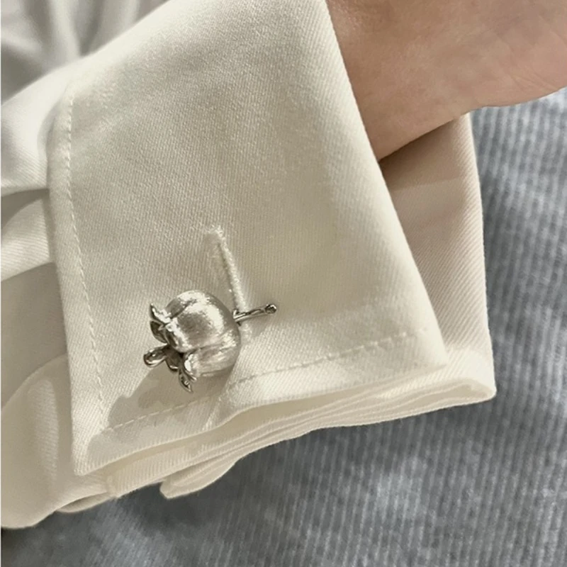 

LTT Lily of the Valley Sleeve Chain Vintage Brushed Lily of the Valley Cufflinks Suit Dress Sweater Buckle