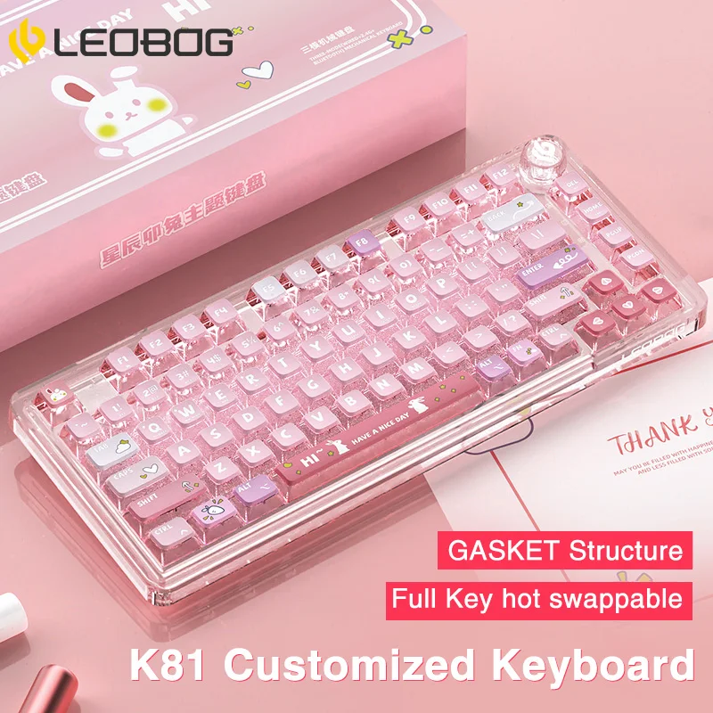 Imagem -06 - Leobog-teclado Mecânico sem Fio K81 Bluetooth 81 Chaves Hot-swappable Rgb Três Modos Estrutura Gask Acrílico