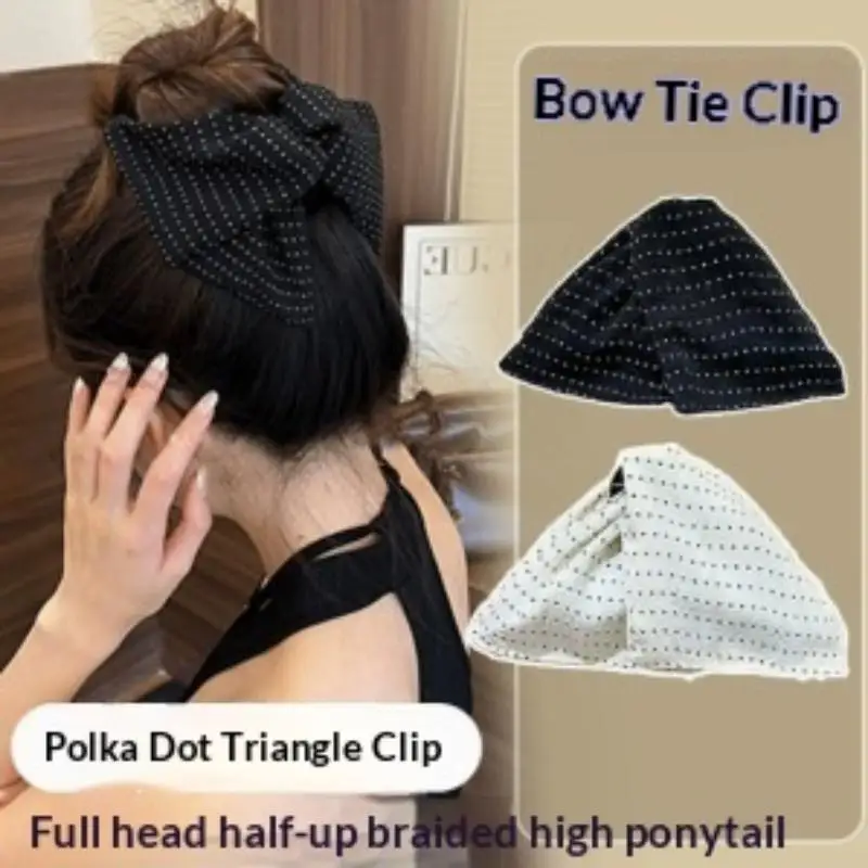 Haarspangen mit Polka-Dot-Schleife und Dreieck-Design, starker Halt, rutschfester Griff für halb hochgefrischte Pferdeschwänze, tägliche und festliche Haarstyling-Anwendungen. – Detail 1