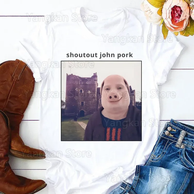 John Pork sta chiamando risposta alla chiamata Pig Meme T-shirt da donna Ragazza Harajuku T-shirt femminile con grafica Kawaii in stile coreano, Drop Ship