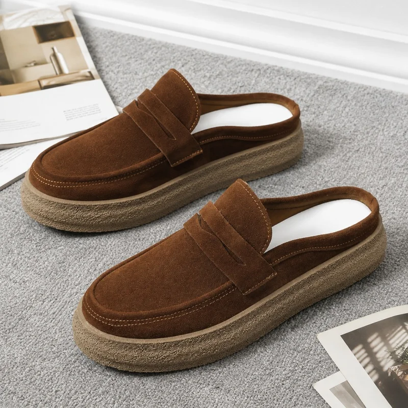 Half Shoes for Men Mules Large Size 45 46 Semi-Drag Loafers Slippers Open-back Casual Shoes Backless Slides Sandal Slip On Flats
