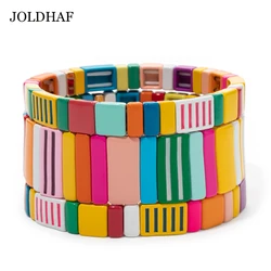 2024 New Design Green Color Enamel Bracelets For Women Handmade Beaded Drop Oil Elastic Bangle Hand Wrist Accessory Sets