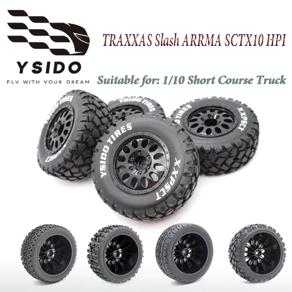 

4Pcs 110mm Front Rear Wheels Tire 1/10 Short Course Truck Tyre for TRAXXAS Slash ARRMA Senton HuanQi 727 Vkar 10sc SCTX10 HPI