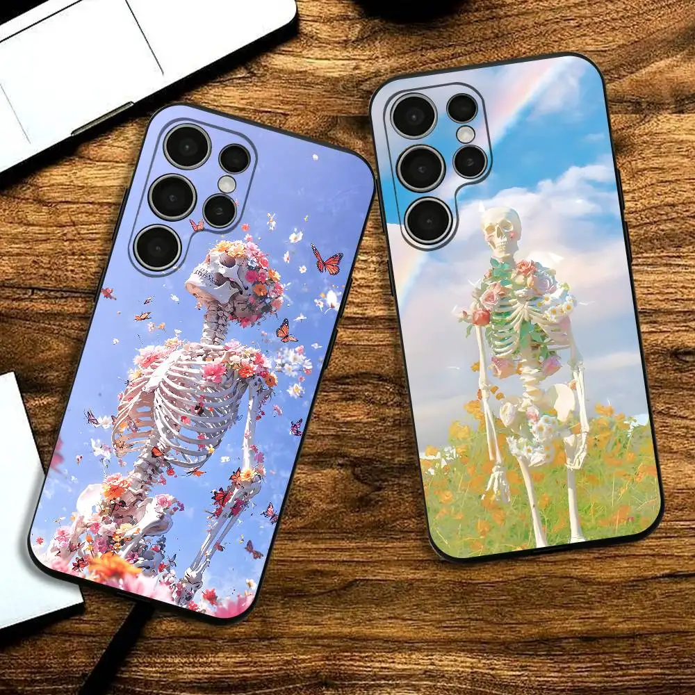 

Bones Flowers Phone Case For Samsung S24,25,23,22,21,20 Plus Ultra 5G Lite Shockproof Cover