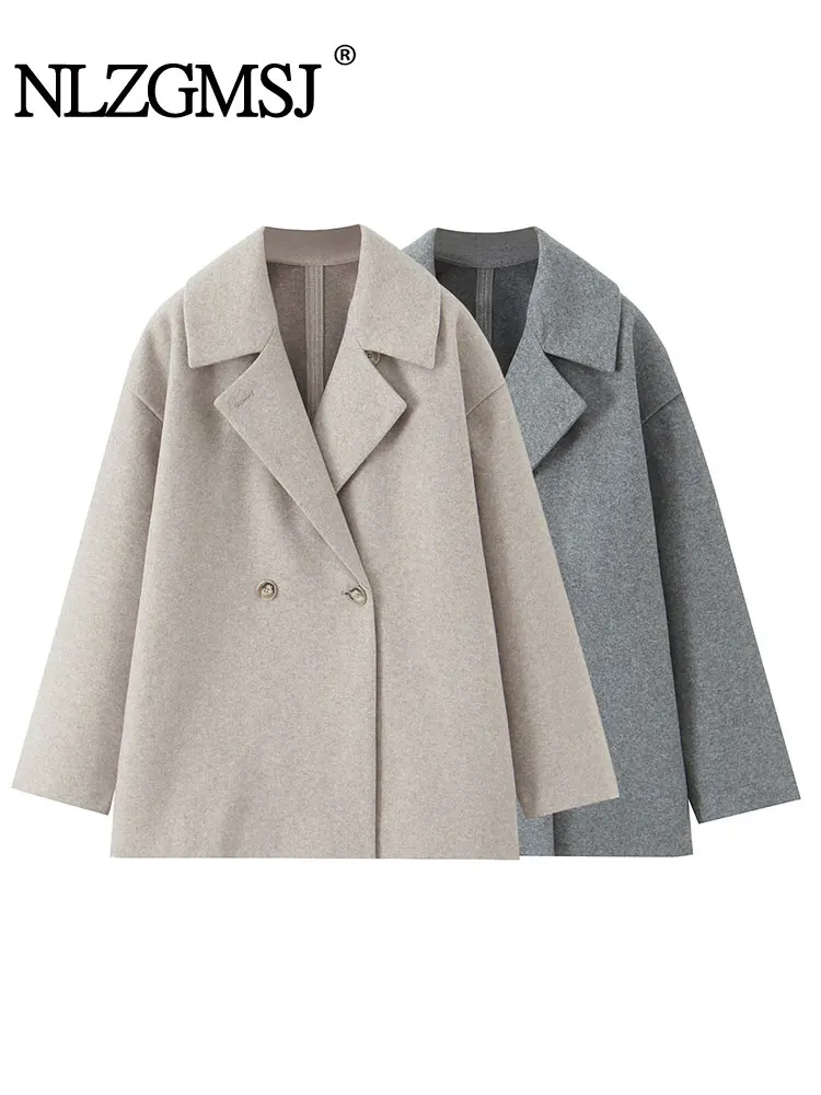 

NLZGMSJ Women's 2025 Autumn Winter New Jackets Women Outerwear Fashion Lapel Collar Double Breasted Loose Coats Female