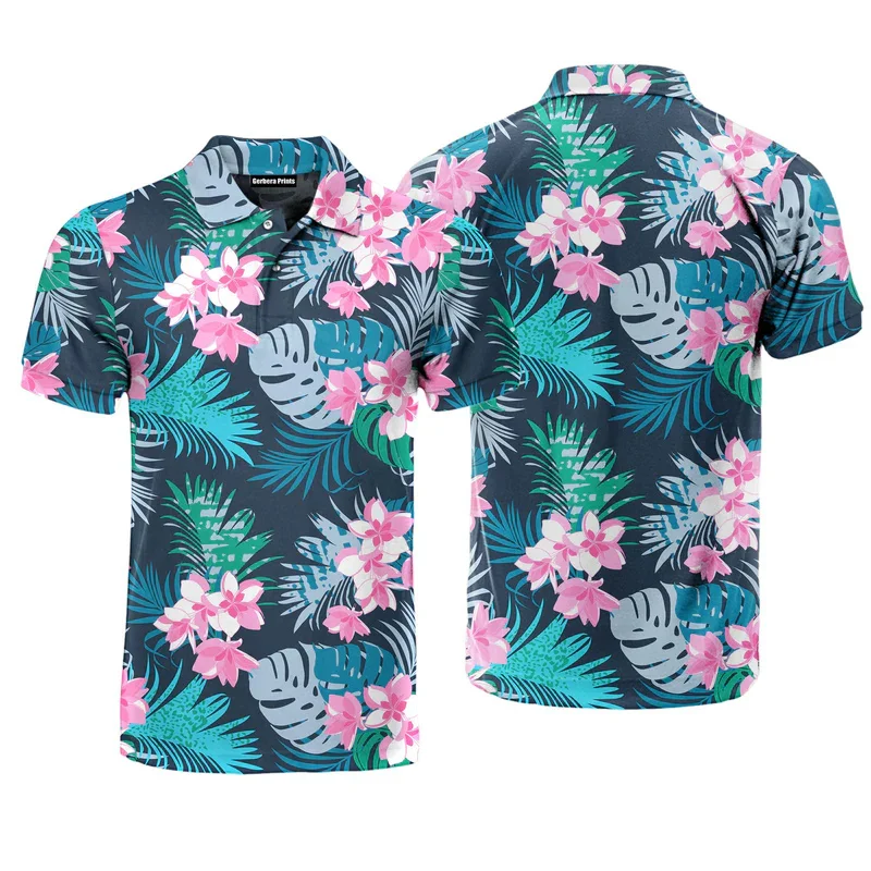 Vintage Plants And Flowers 3D Print Polo Shirts For Men Romantic Street Lapel Short Sleeve Golf Shirts Summer Hawaiian Vacation - Image 2