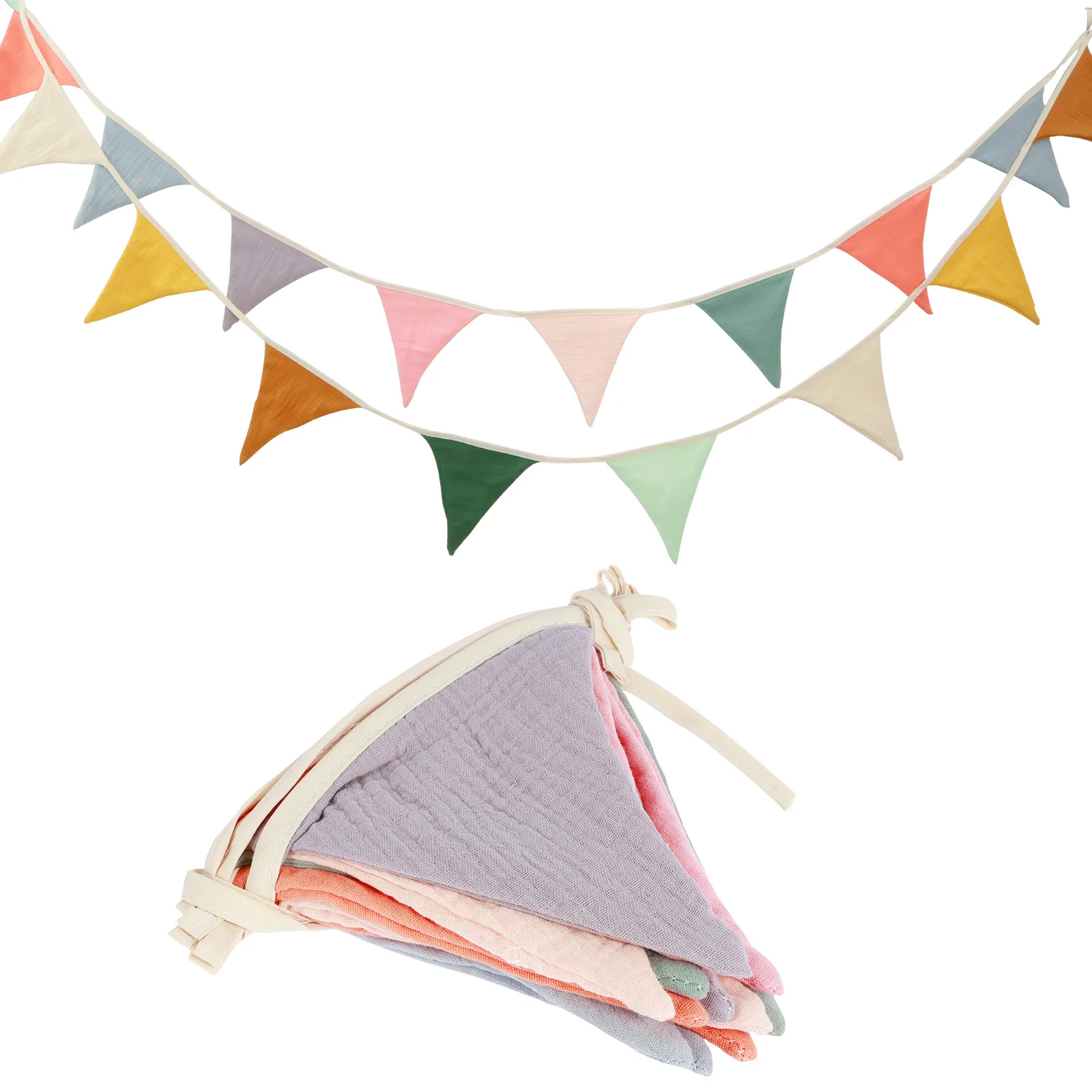 10Pcs Pennant Banner 2.6M Multicolor Bunting Cotton Triangle Flag Hanging Bunting Washable Nursery Flag Colorful Pennant Banner