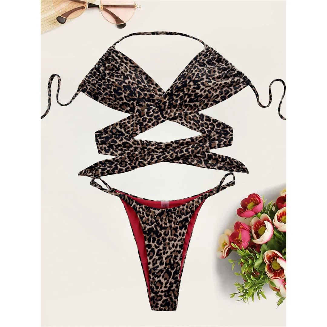 XS - L Sexy Leopard High Leg Cut Damen-Bikini, zweiteiliger Badeanzug, Badebekleidung, Badeanzug, Badeanzug V5769 – Detail 10