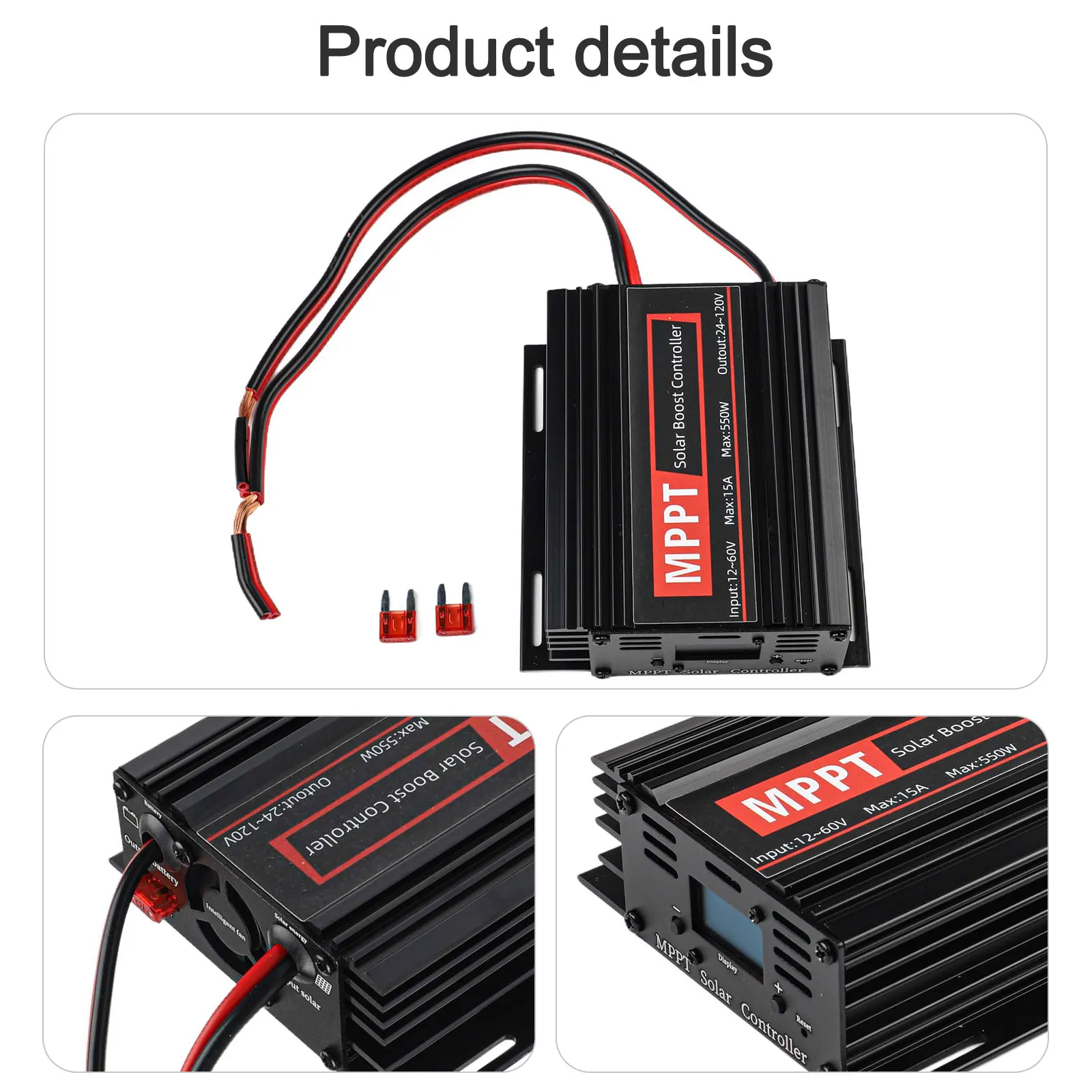 2Pcs 15A Solar Panel Booster Controller 300W-550W Input 12V-50V Output 24V-88V For Battery Charging System With LCD Screen