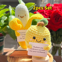 2pcs Positive Energy Mango Banana Pocket Mini Handmade Plush Wool Knitting Doll with Card Funny Christams Gifts Toys Decoration