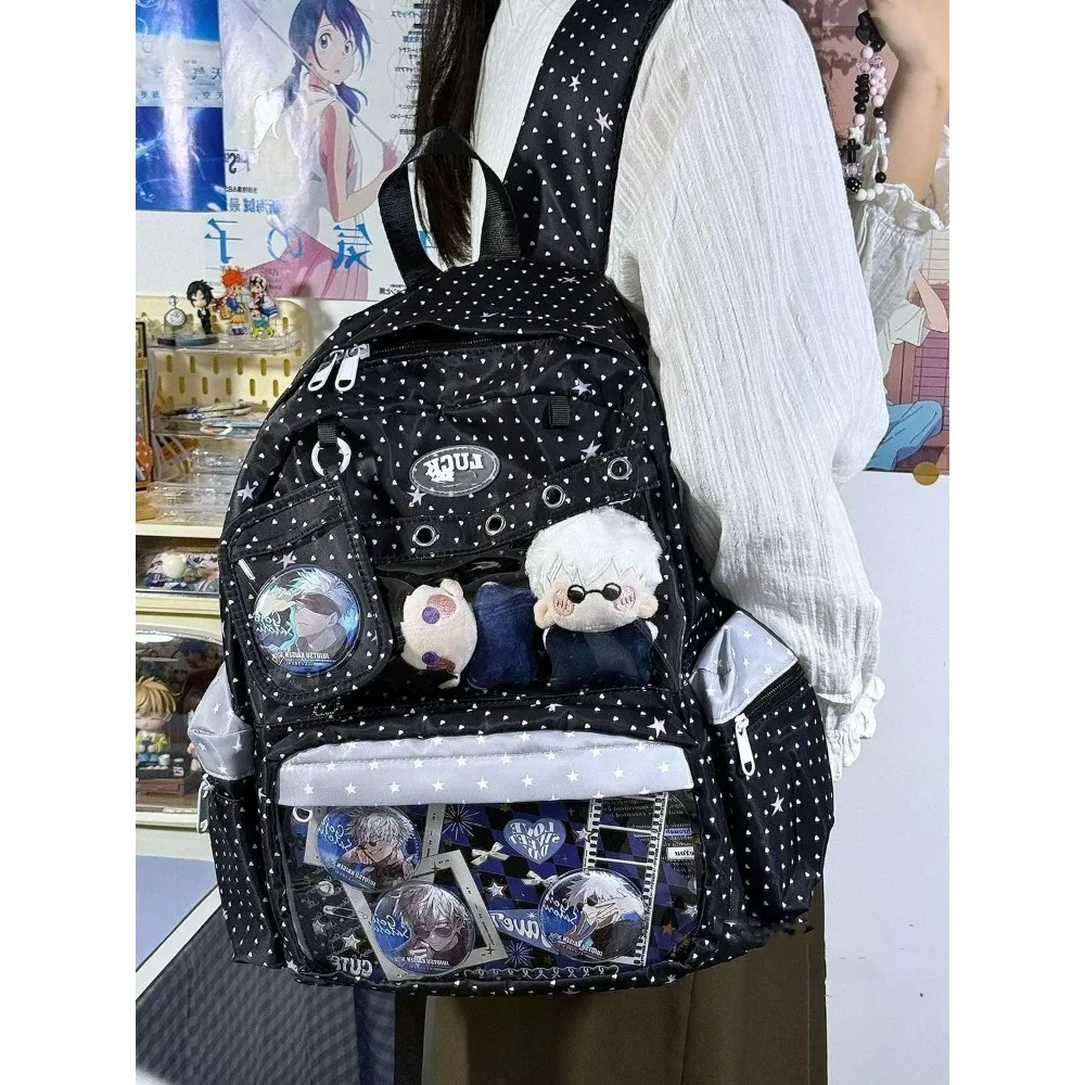 Bolso de Muñecas con Estampado de Lunares, Estilo Harajuku Y2K, Versátil, de Gran Capacidad, para Uso Diario, Mochila para Exposiciones de Cómics, Estilo Ulzzang Ita Bag