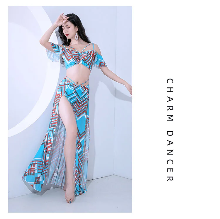 Belly Dance Practice Women\'s Dress Mesh Baladi Shaabi Says Performance Clothing Printed Split Eastern Belly Dance Dress