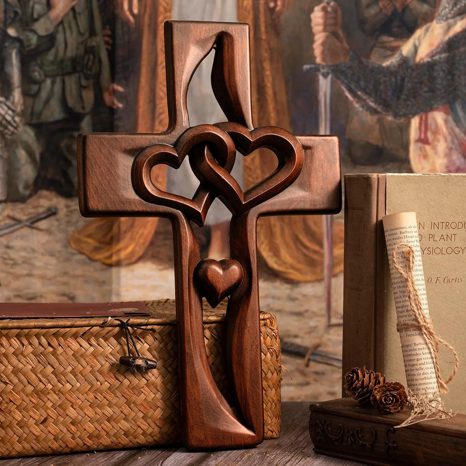 High Quality Intertwined Heart Wooden Cross Wall Art Ideas Porch Living Room Hanging Decor