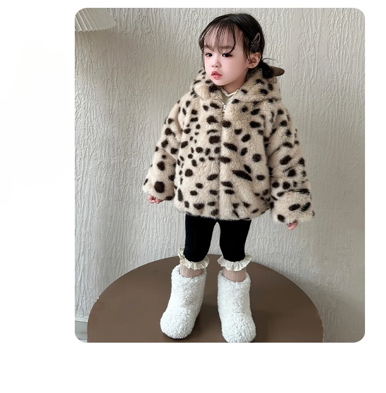 Boys and Girls Jackets with Speckled Western Style Plush Thickening Autumn and Winter New Warm Cotton Coats Trendy Outerwear