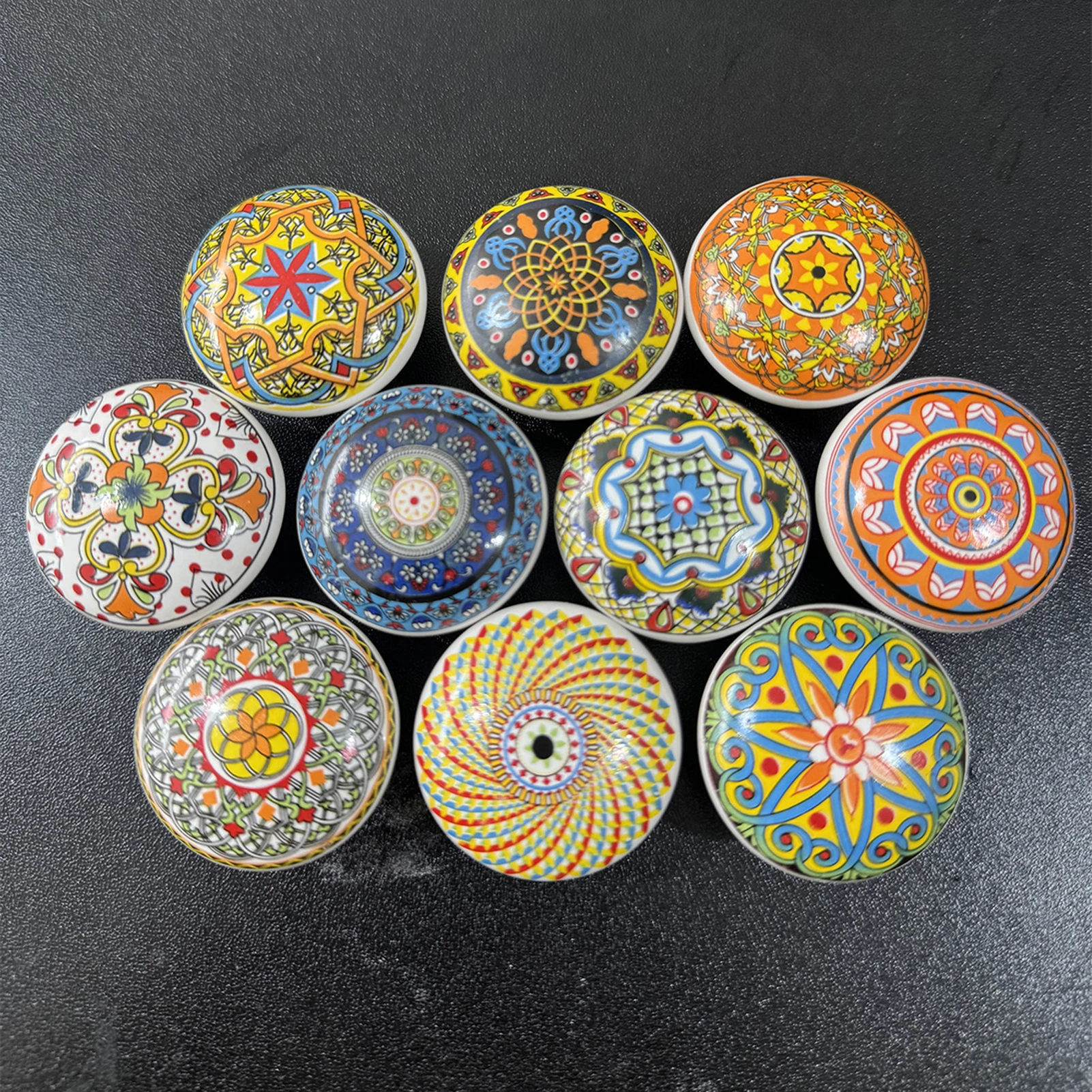 Bouton d'armoire en céramique bohème, poignée de tiroir à trou unique avec Base en métal pour meubles, boutons de porte de placard