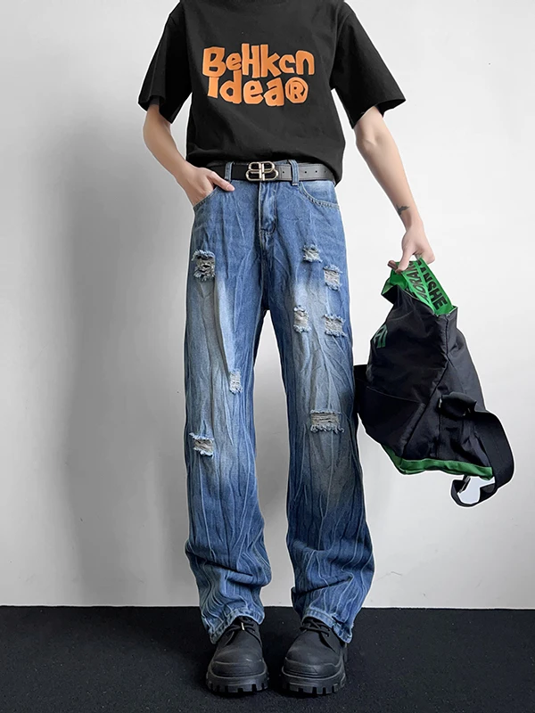 

Мужские джинсы Waed Denim: летние, в стиле High Street, свободные, широкие, модные, прямые, парные, длинные брюки для повседневной носки