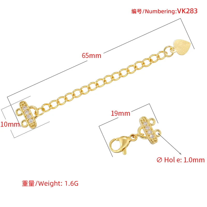 ZHUKOU New Styles Of Jewellery Clasp 18K Golden-plated Inlaid CZ Stone Handmade Jewelry Lobster Clasp Accessorie:VK283-VK285