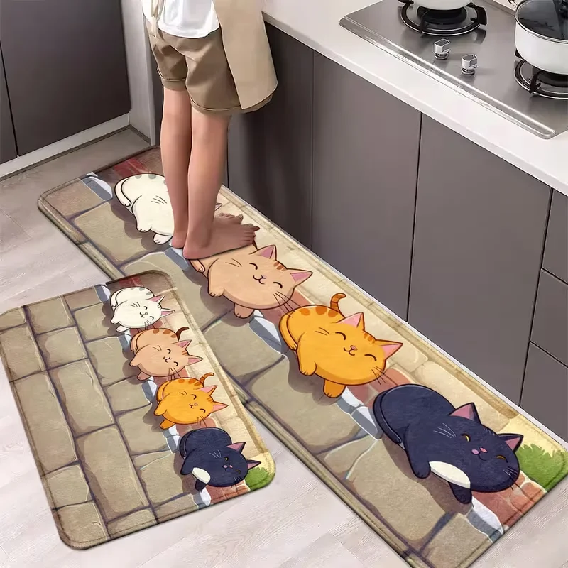 Cute Easter Cat Print Area Rug, Soft Non-Slip Long Strip Floor Mat for Kitchen and Living Room Decor