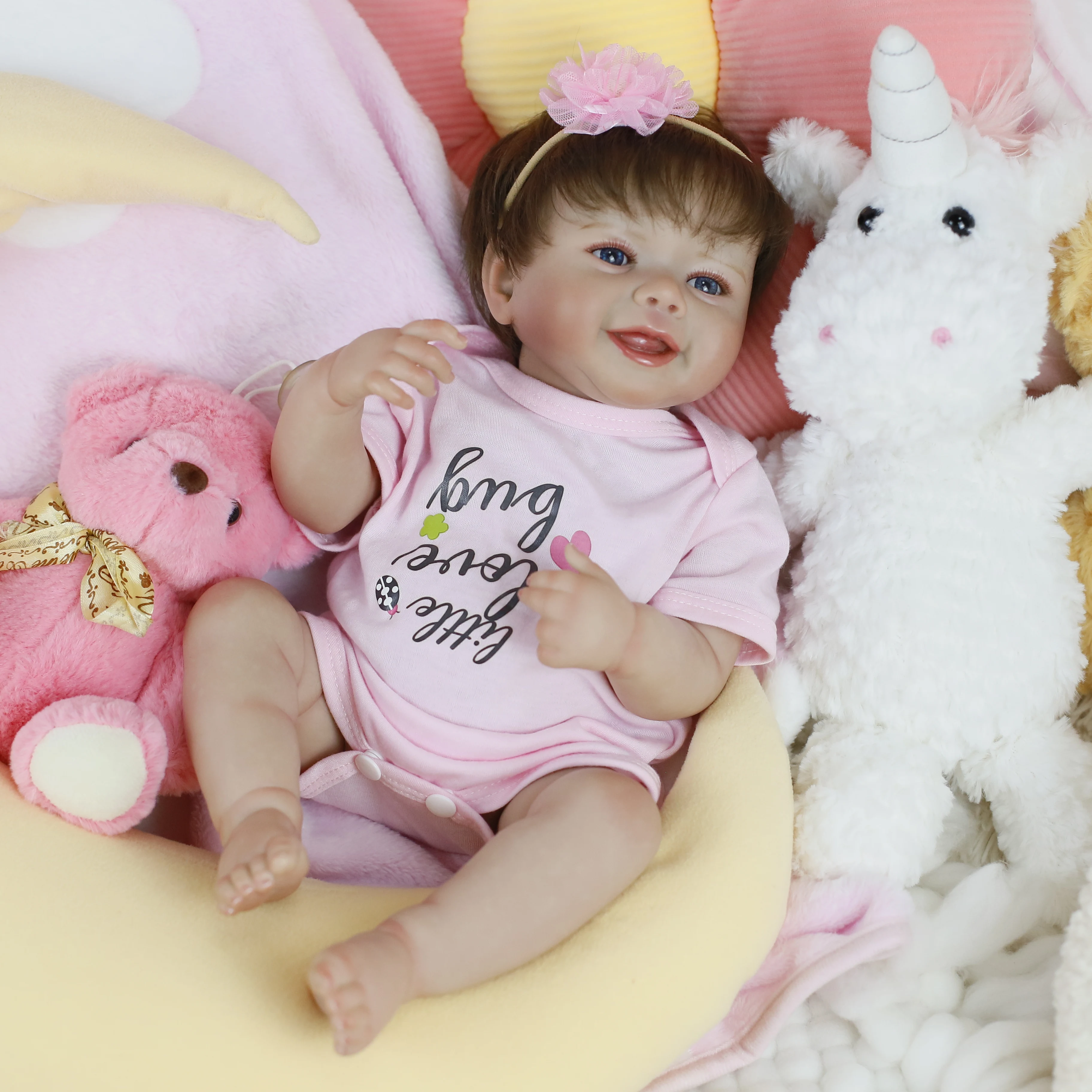 19inch Full Body Soft Silicone Vinyl Reborn Doll Girl Emmy Lifelike Reborn Baby Doll with Handmade Rooted Hair Visible Veins