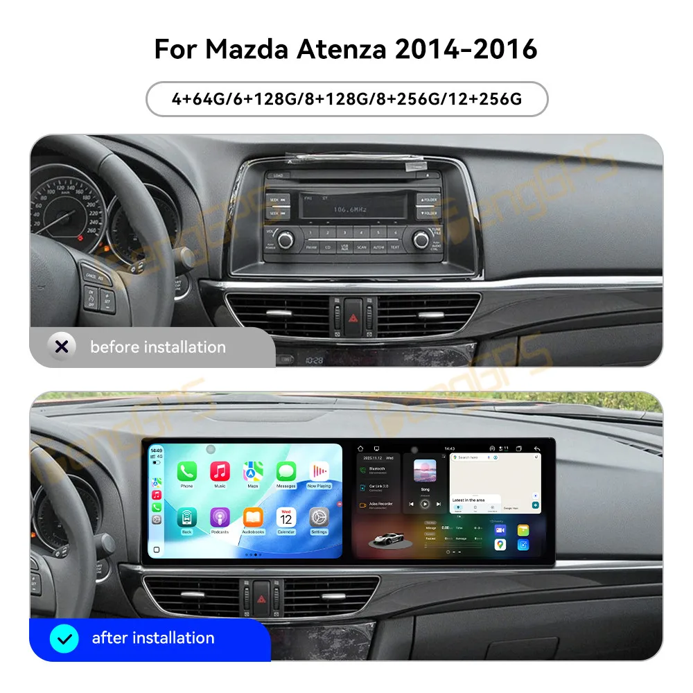 Dual 10.1 HD Screen For Mazda Atenza 2014-2016 Android 15 CarPlay Car Radio GPS Navigation Multimedia Player Stereo Head Unit