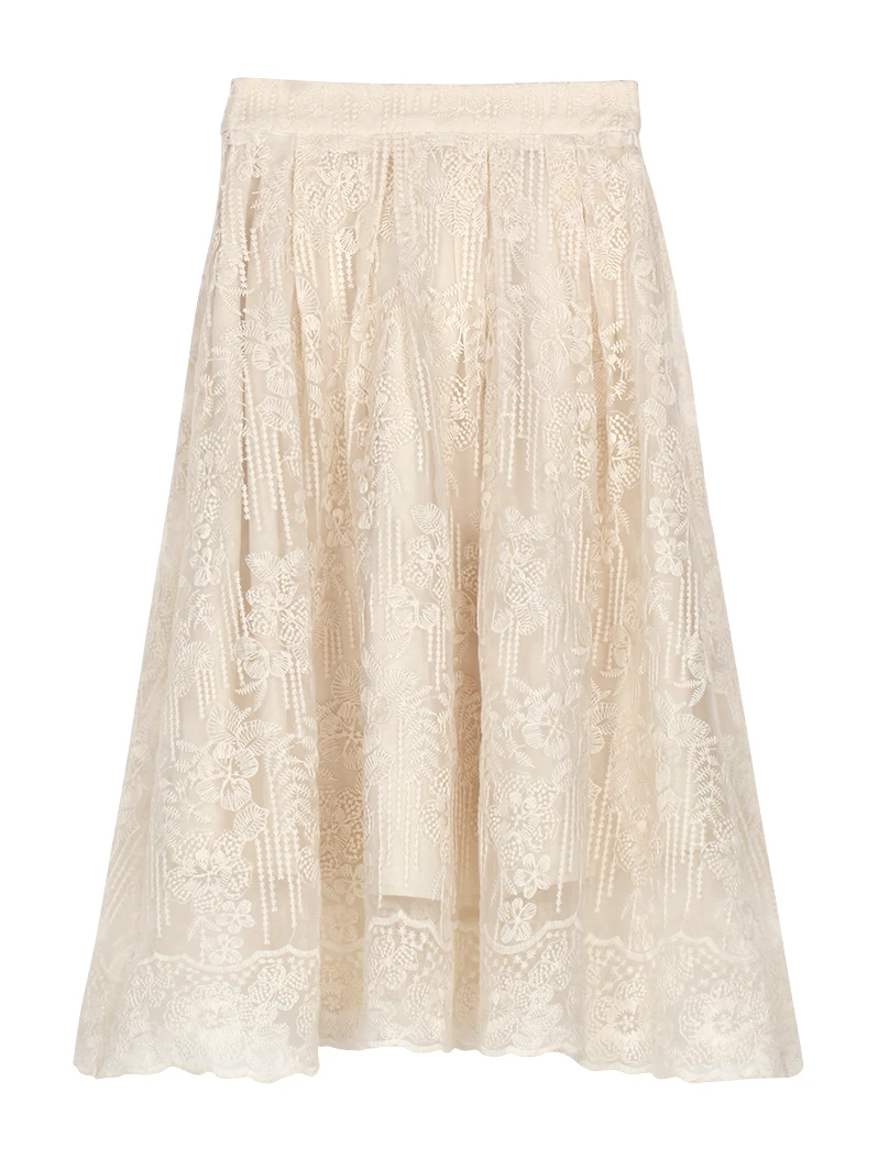 

Fashionable and elegant socialite temperament nail bead water-soluble lace high waist large swing mid length skirt