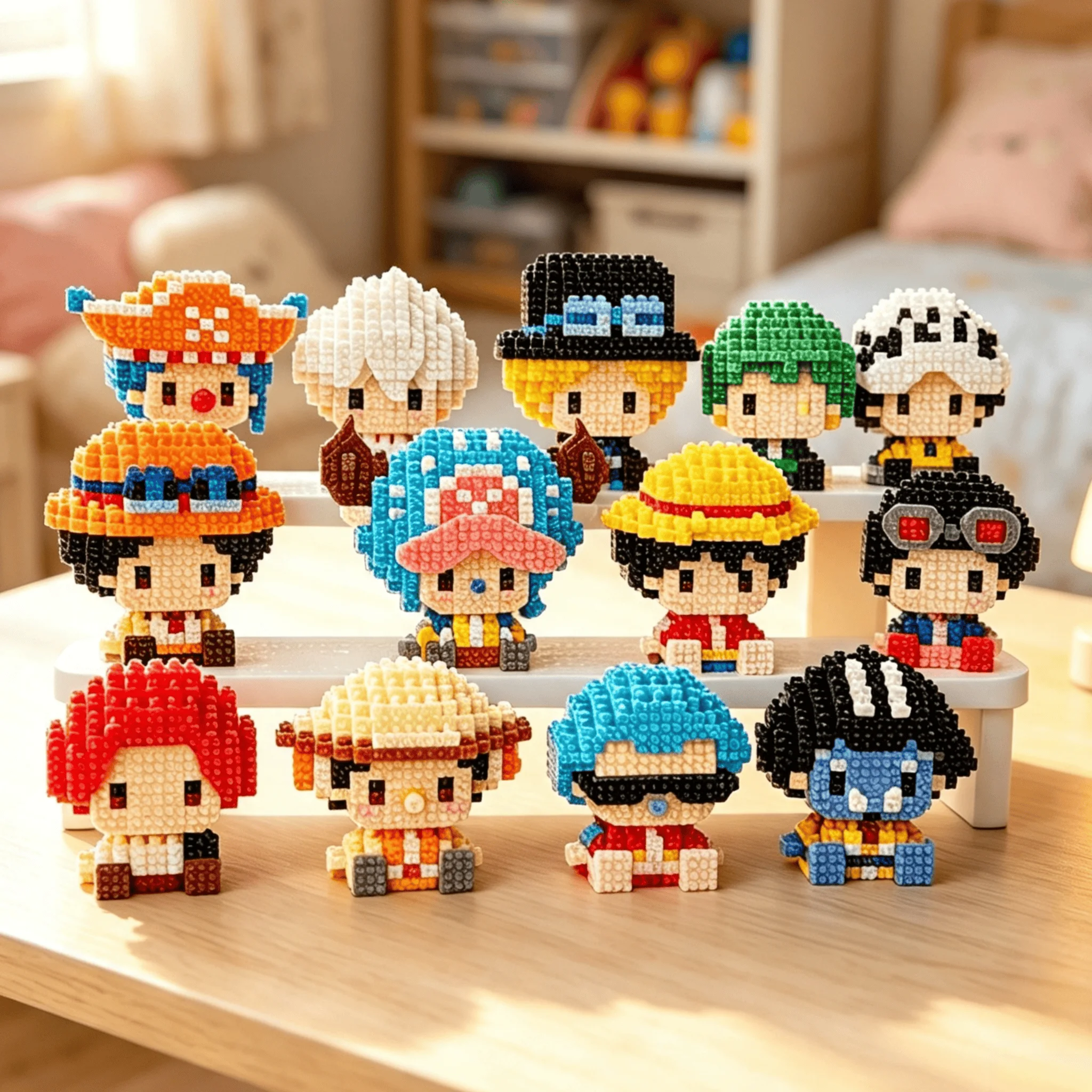 New One Piece Sun God Nika Luffy Micro Blocks, 3D Anime Mini Figures Chopper, Ace, Buggy, DIY Brick Toy, Collectible Gift