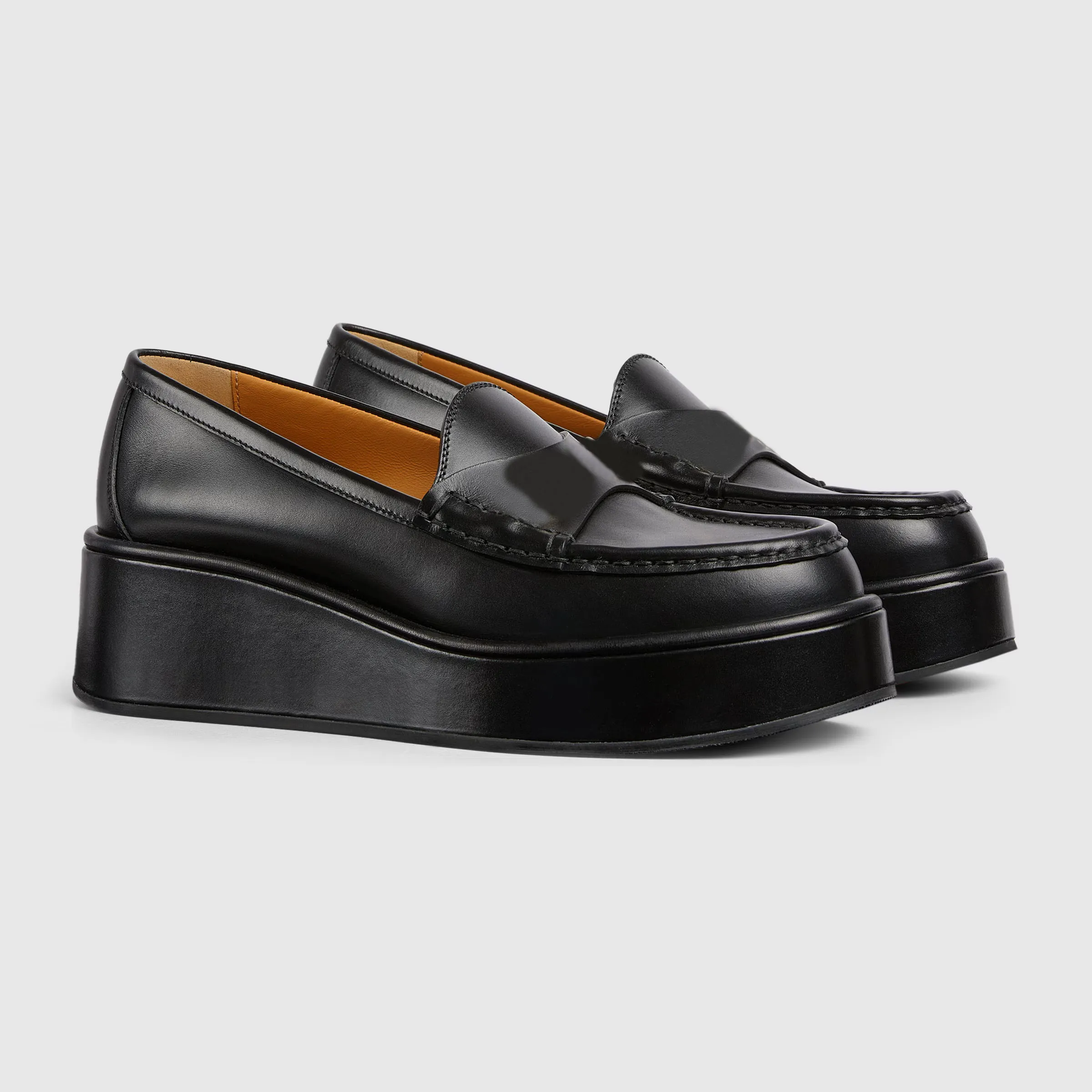 

Women's Wedge Loafers Black Leather Shoes