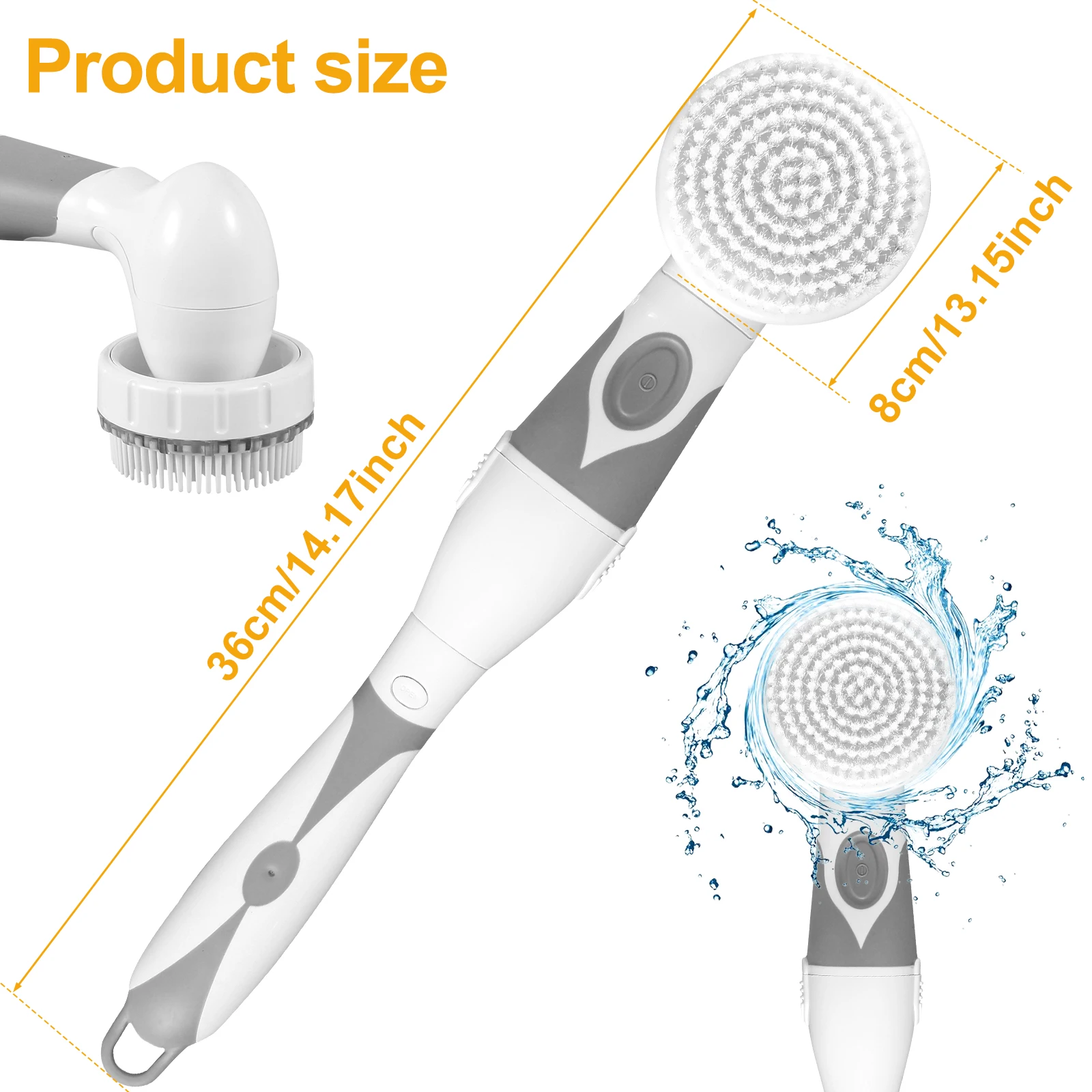 4 In 1 Electric Body Brush Long Handle Exfoliating Scrubber IPX6 Waterproof Massaging Cleaning Brush with 4 Replacement Heads