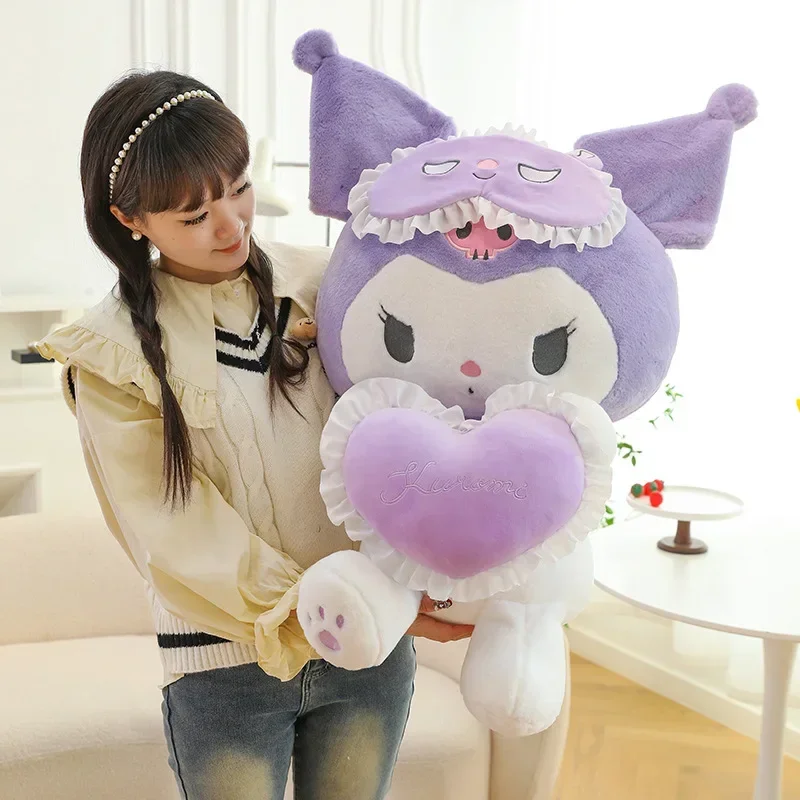 Kawaii 25-60cm Sanrio Plushies Toys Eyepatch Kuromi My Melody Hugging Heart Plush Toys kids Gift Room Decoration Dolls Girl Gift