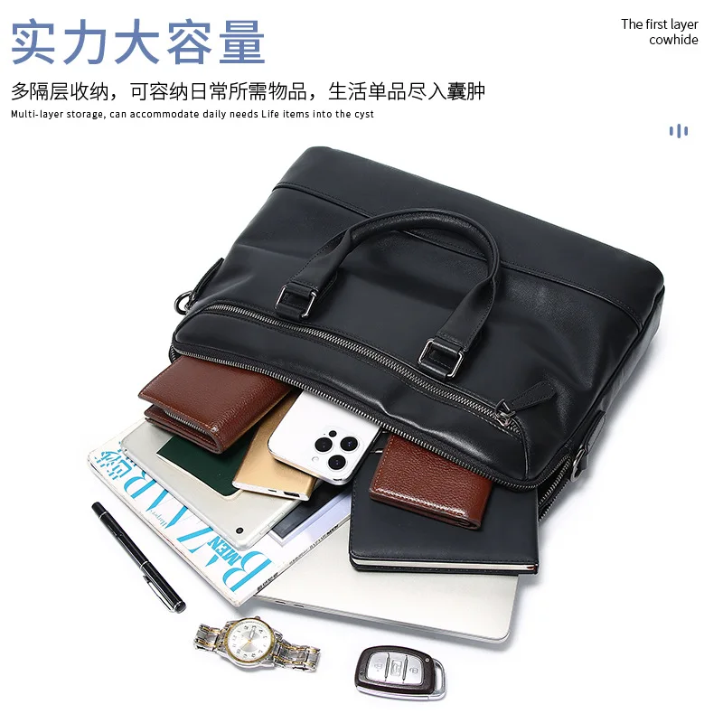 Genuine High-end Handbag For Men, Large Capacity Business Laptop Bag, Waterproof Commuter Handheld Men's Briefcase, Soft Leather