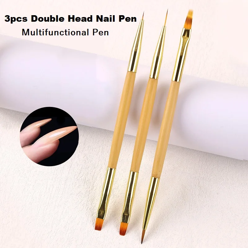 

3pcs Double Head Nail Art Brush Ultra-Thin French Stripe Nail Art Liner Pen DIY Drawing Painting Pen Gel Brushes Manicure Tools