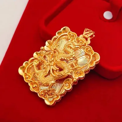 

AU999 24K Gold Dragon Pendant | Hollow - carved dragon with flames, enamel gradient, sturdy clasp, powerful & auspicious