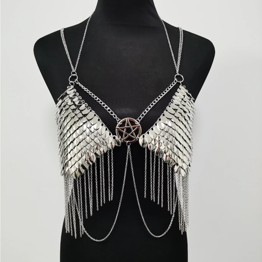 

New Fashion RJFS25 Mermaid Silver Colour Bra Jewelry Layers Chainmail Dragon Scale