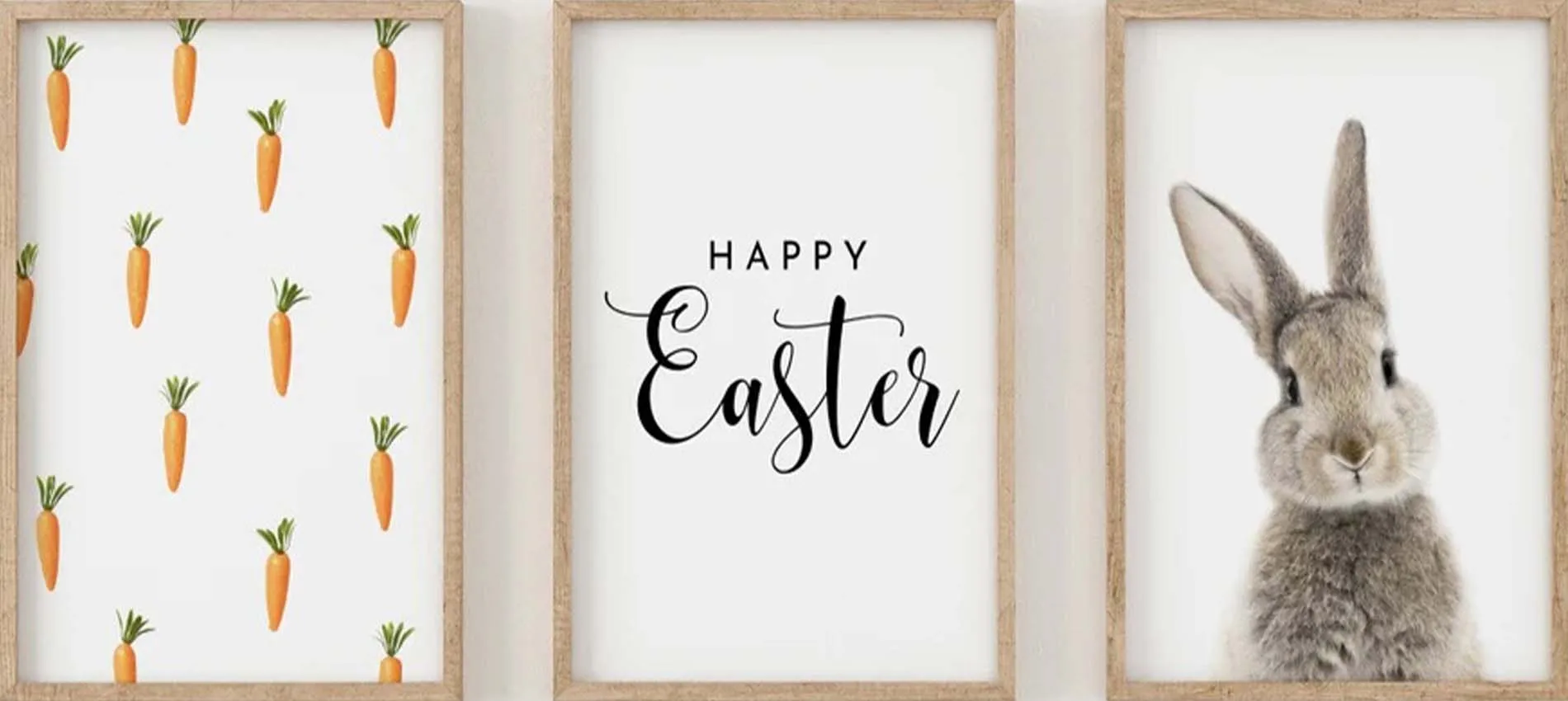 [2D Flat] 3pcs Happy Easter Sign Wall Art Print | Easter Bunny and Carrot Poster Painting Spring Canvas Artwork for Bedroom L