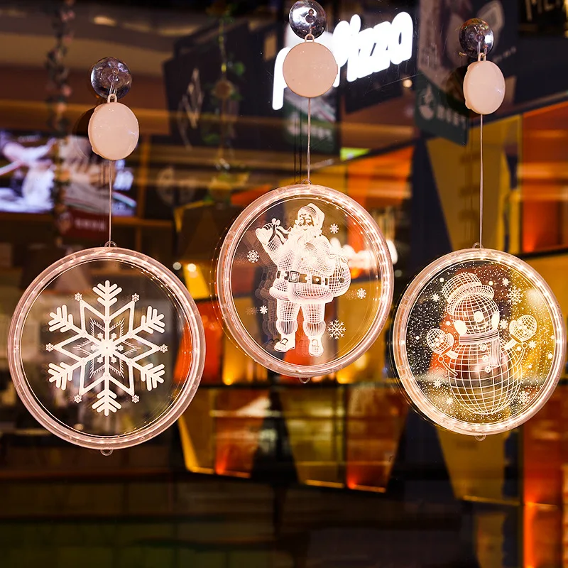

16CM 3D LED Suction Cup Light Christmas Lights Elk Bells Santa Claus Snowflakes Tree Snowman Lamp for Room Window Decoration