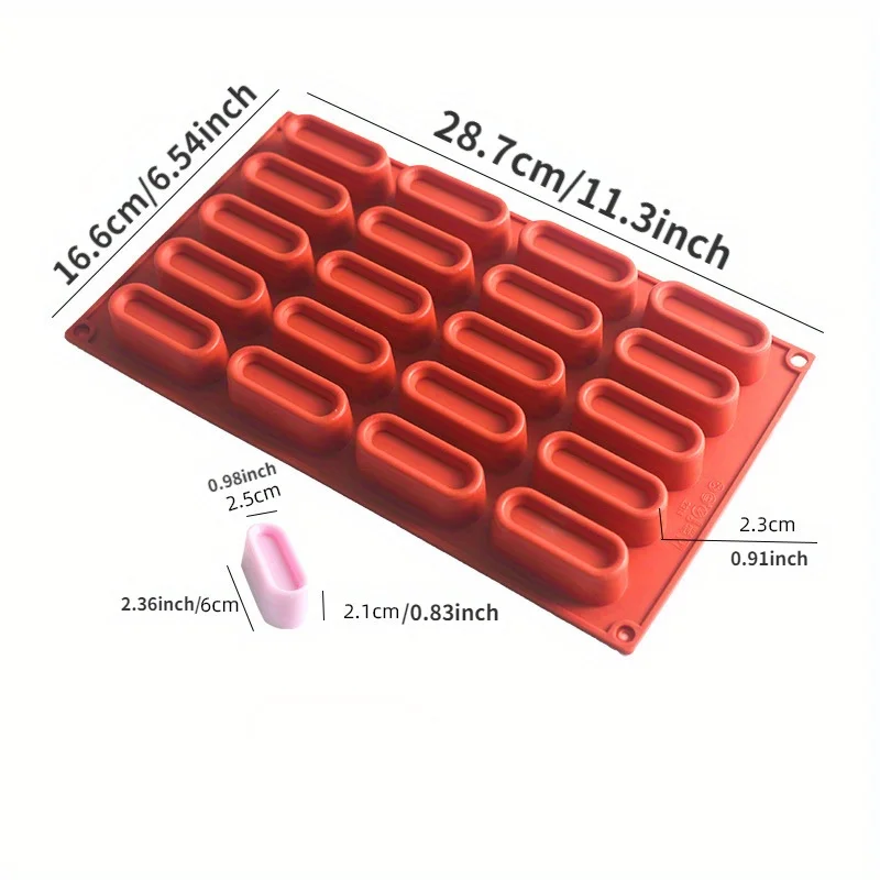 20Cups Silicone Mousse Cake Baking Mold Candy Mould French Dessert, Pastry, Chocolate Ice Cream Mold 3D Concave Eclair Shape