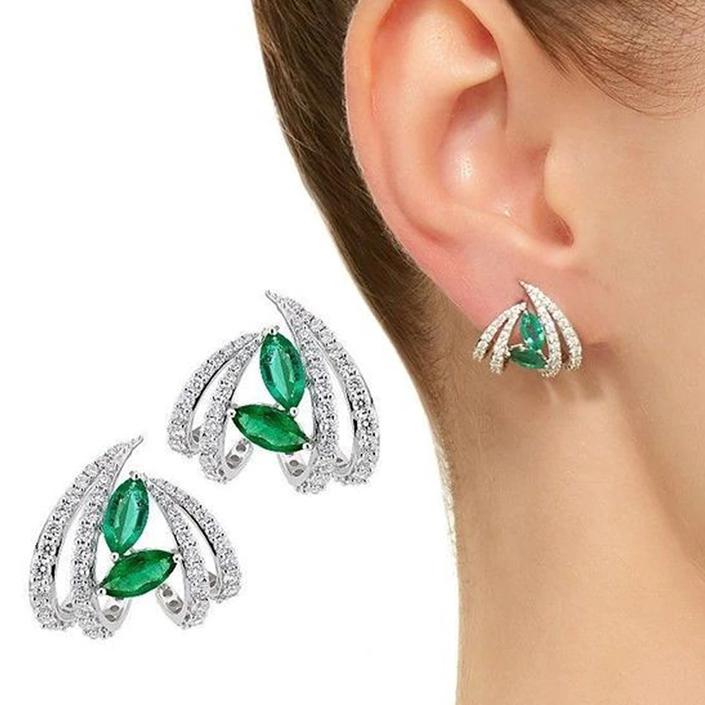 Huitan Newest Green CZ Claws Stud Earrings for Women Fashion Luxury Female Ear Accessories Wedding Party Wholesale Bulk Jewelry